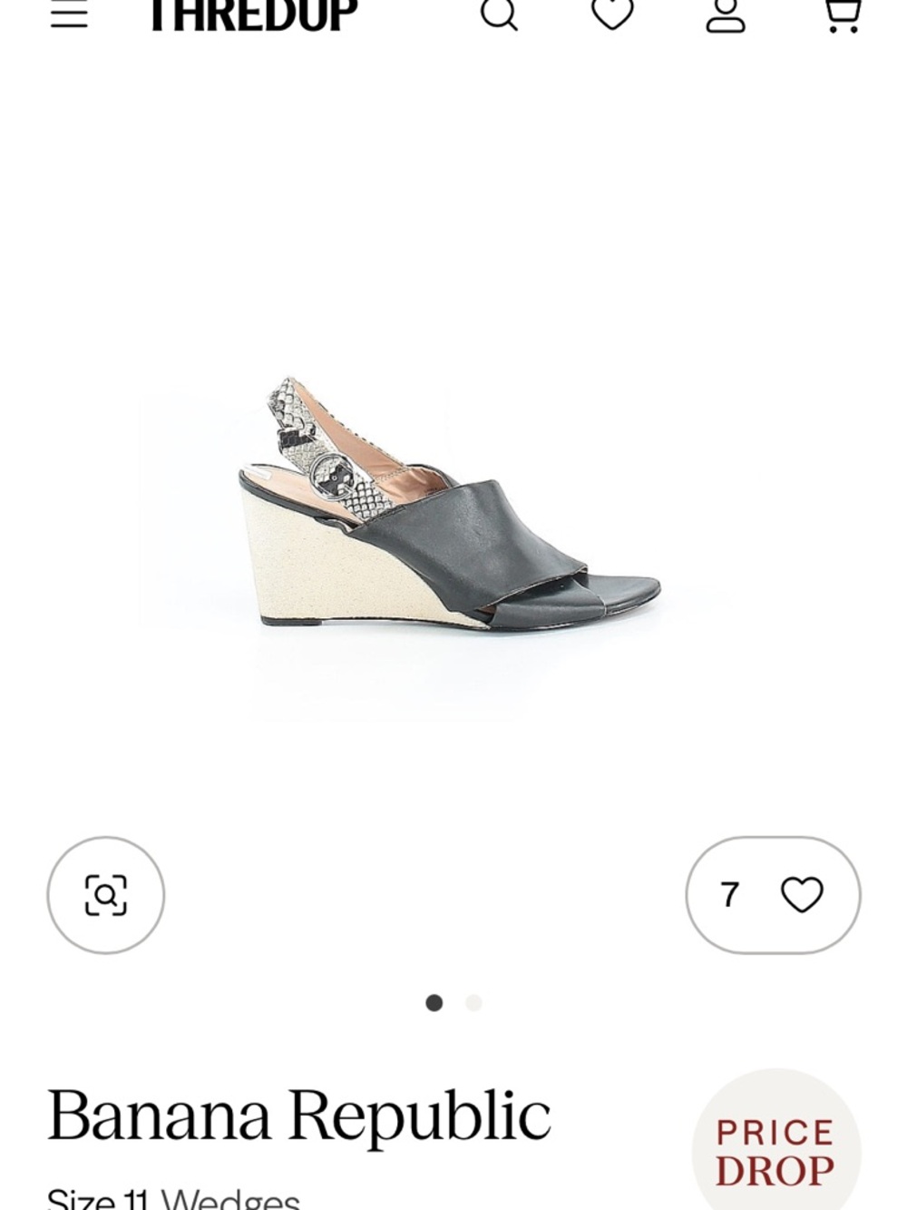 Banana Republic Black Leather Wedge Sandals with Snake-Print Slingback
